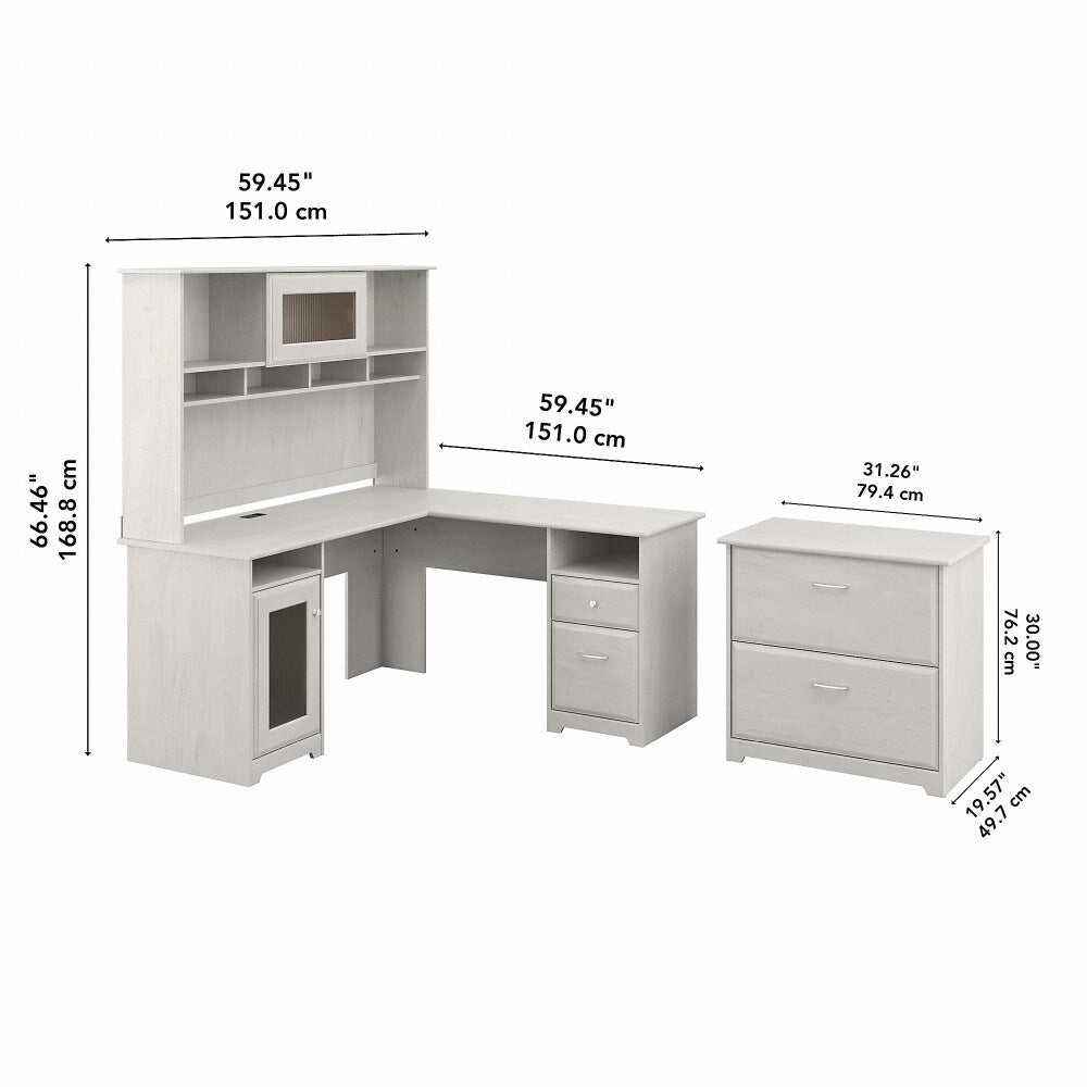 Bush Furniture - Cabot 60W L Shaped Computer Desk with Hutch and Lateral File Cabinet in Linen White Oak - CAB005LW veiw 6