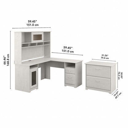 Bush Furniture - Cabot 60W L Shaped Computer Desk with Hutch and Lateral File Cabinet in Linen White Oak - CAB005LW veiw 6