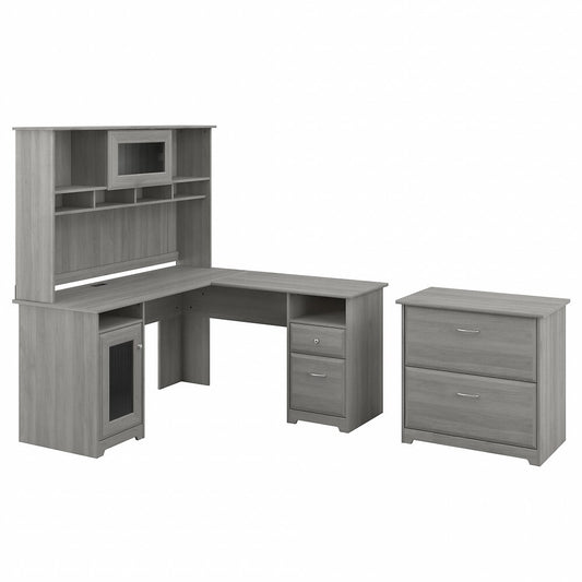 Bush Furniture - Cabot 60W L Shaped Computer Desk with Hutch and Lateral File Cabinet in Modern Gray - CAB005MG veiw 1