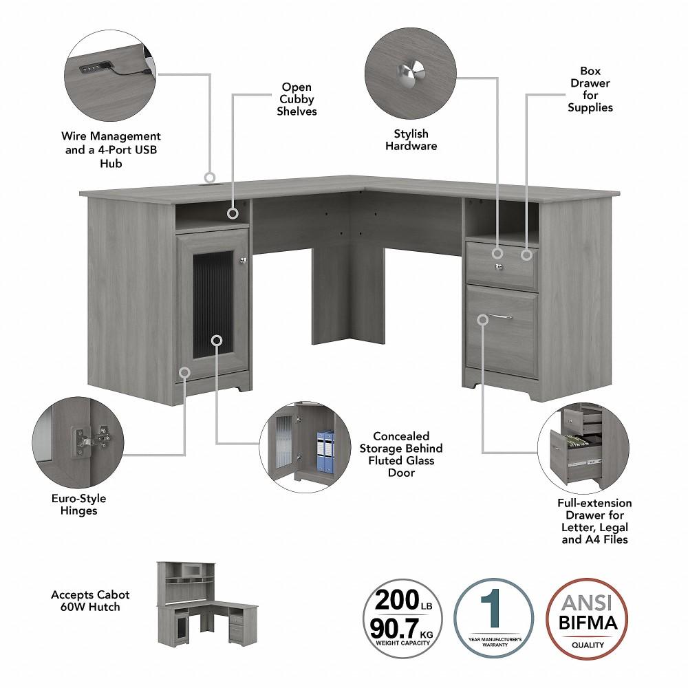 Bush Furniture - Cabot 60W L Shaped Computer Desk with Hutch and Lateral File Cabinet in Modern Gray - CAB005MG veiw 3