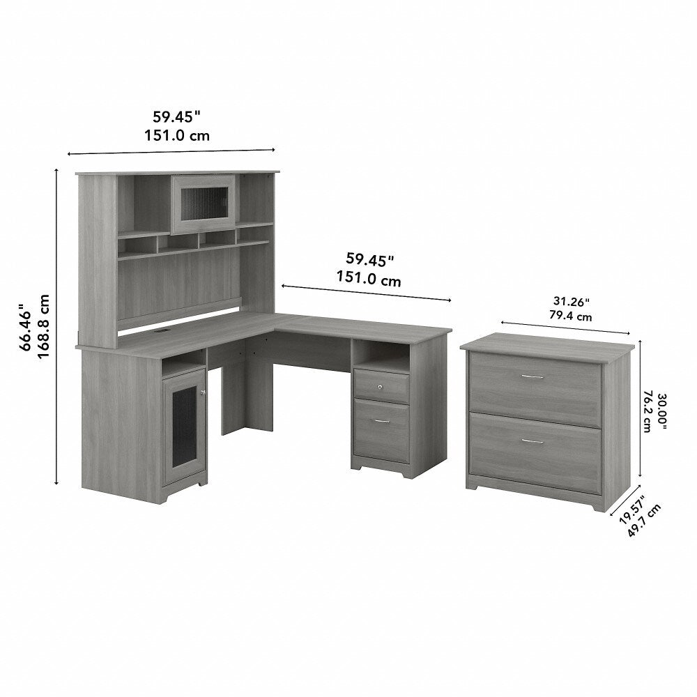 Bush Furniture - Cabot 60W L Shaped Computer Desk with Hutch and Lateral File Cabinet in Modern Gray - CAB005MG veiw 6