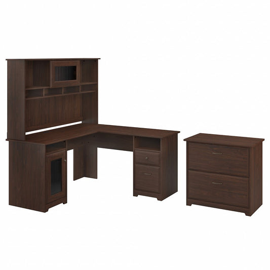Bush Furniture - Cabot 60W L Shaped Computer Desk with Hutch and Lateral File Cabinet in Modern Walnut - CAB005MW veiw 1