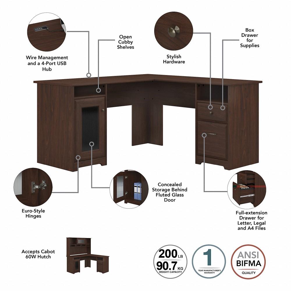 Bush Furniture - Cabot 60W L Shaped Computer Desk with Hutch and Lateral File Cabinet in Modern Walnut - CAB005MW veiw 3