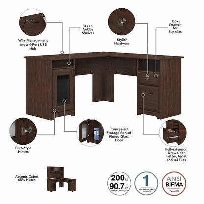 Bush Furniture - Cabot 60W L Shaped Computer Desk with Hutch and Lateral File Cabinet in Modern Walnut - CAB005MW veiw 3