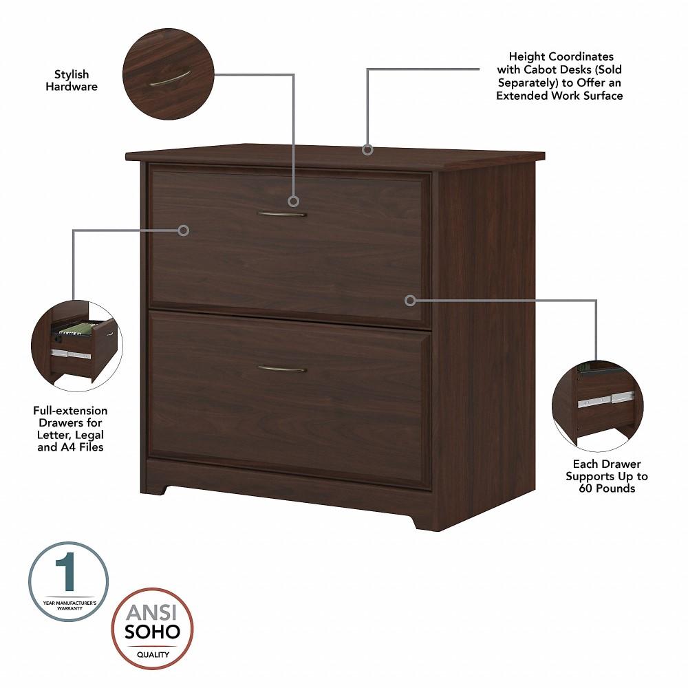 Bush Furniture - Cabot 60W L Shaped Computer Desk with Hutch and Lateral File Cabinet in Modern Walnut - CAB005MW veiw 5