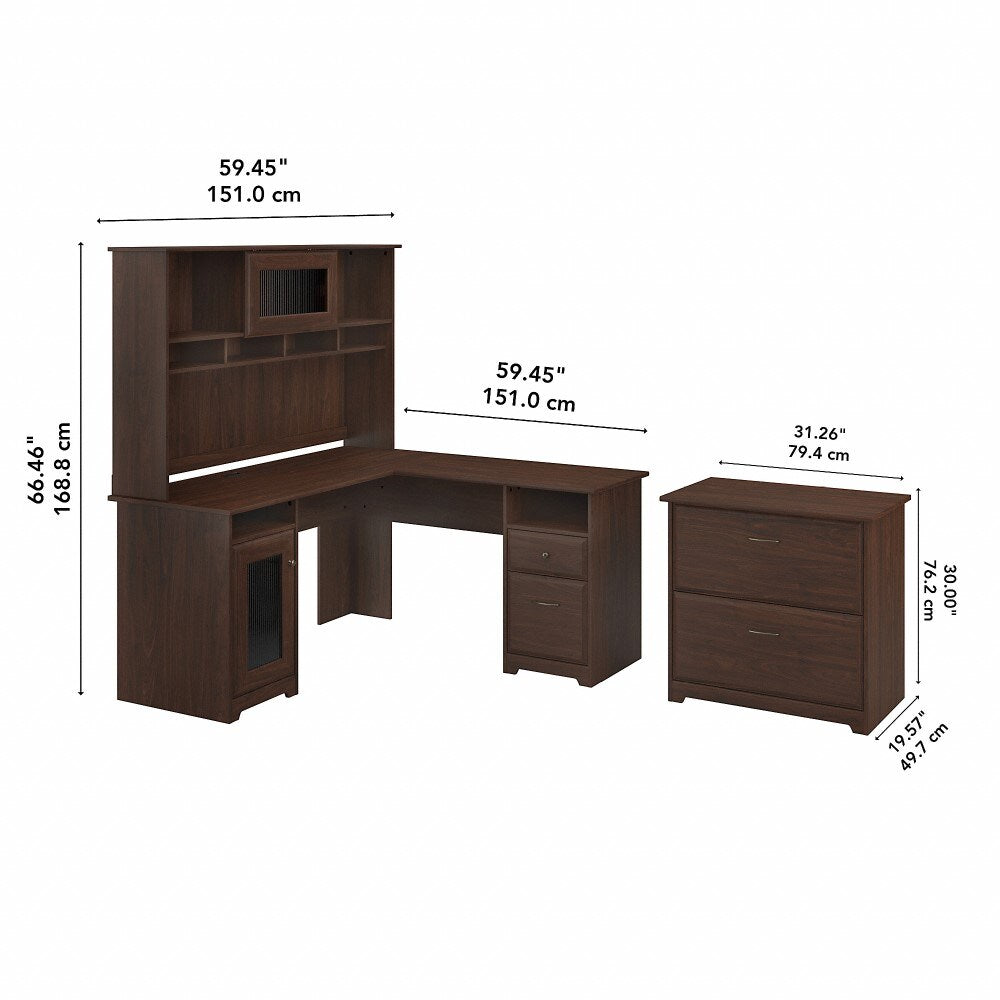 Bush Furniture - Cabot 60W L Shaped Computer Desk with Hutch and Lateral File Cabinet in Modern Walnut - CAB005MW veiw 6