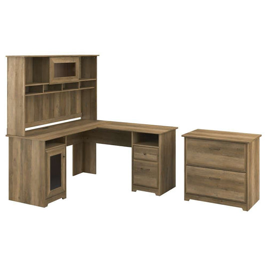 Bush Furniture - Cabot 60W L Shaped Computer Desk with Hutch and Lateral File Cabinet in Reclaimed Pine - CAB005RCP veiw 1