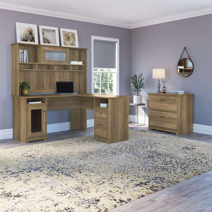 Bush Furniture - Cabot 60W L Shaped Computer Desk with Hutch and Lateral File Cabinet in Reclaimed Pine - CAB005RCP veiw 5