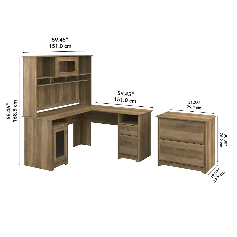 Bush Furniture - Cabot 60W L Shaped Computer Desk with Hutch and Lateral File Cabinet in Reclaimed Pine - CAB005RCP veiw 7