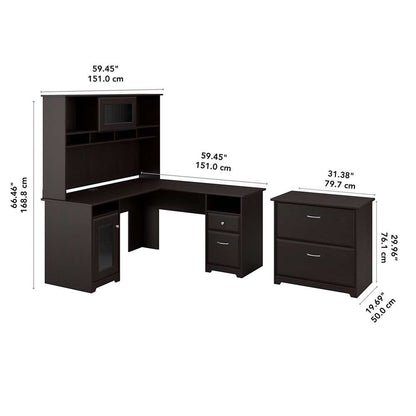 Bush Furniture - Cabot 60W L Shaped Computer Desk with Hutch and Lateral File Cabinet in Espresso Oak - CAB005EPO veiw 5