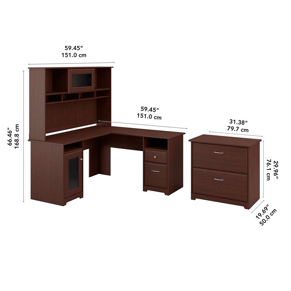 Bush Furniture - Cabot 60W L Shaped Computer Desk with Hutch and Lateral File Cabinet in Harvest Cherry - CAB005HVC veiw 5
