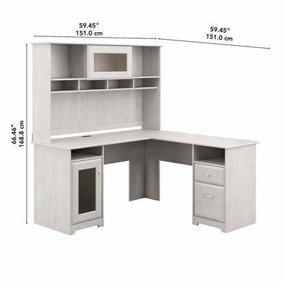 Bush Furniture - Cabot 60W L Shaped Computer Desk with Hutch in Linen White Oak - CAB001LW veiw 6