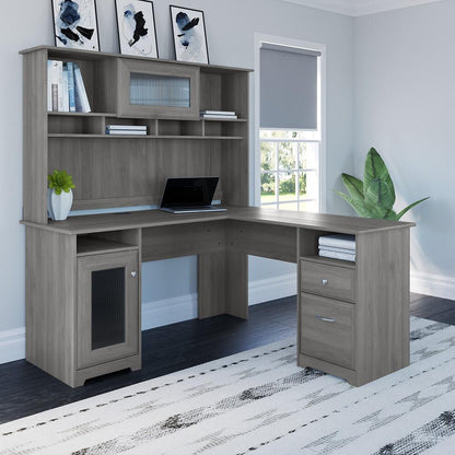 Bush Furniture - Cabot 60W L Shaped Computer Desk with Hutch in Modern Gray - CAB001MG veiw 2