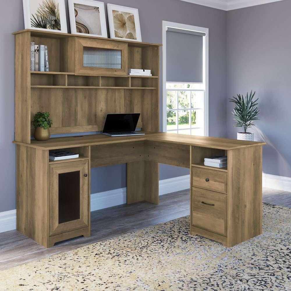 Bush Furniture - Cabot 60W L Shaped Computer Desk with Hutch in Reclaimed Pine - CAB001RCP veiw 5