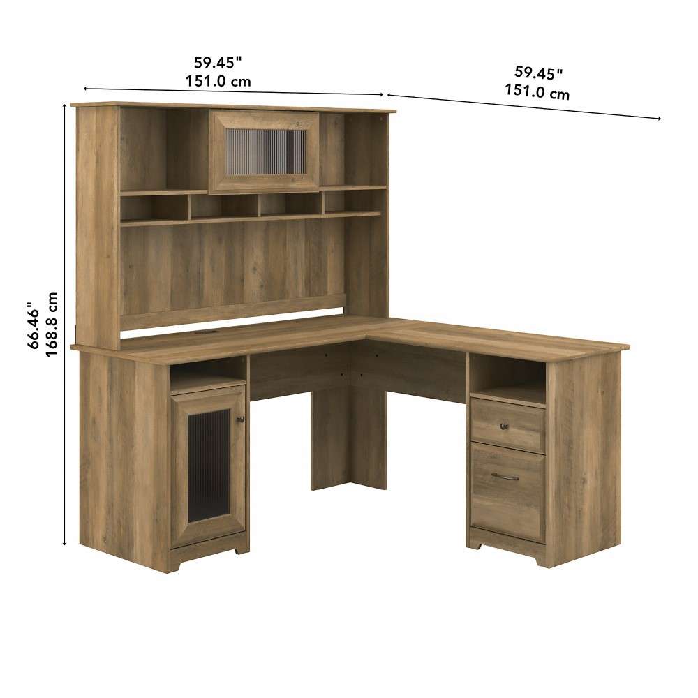 Bush Furniture - Cabot 60W L Shaped Computer Desk with Hutch in Reclaimed Pine - CAB001RCP veiw 7