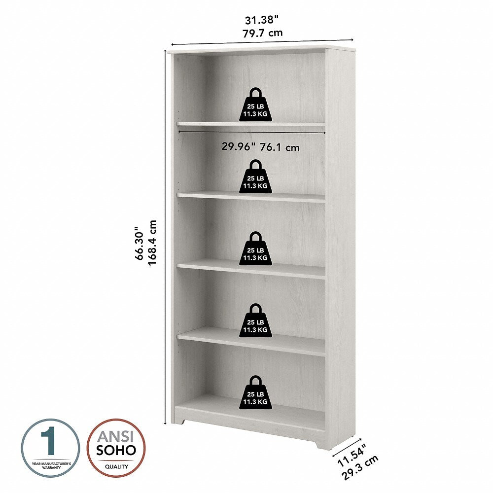 Bush Furniture  -  Cabot Tall 5 Shelf Bookcase in Linen White Oak  - WC31166 veiw 6
