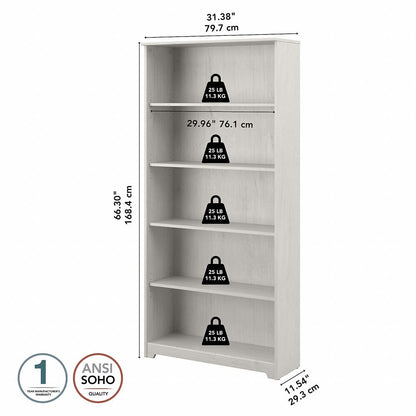 Bush Furniture  -  Cabot Tall 5 Shelf Bookcase in Linen White Oak  - WC31166 veiw 6