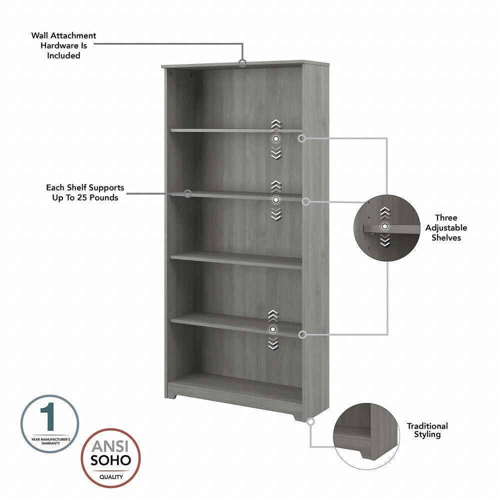 Bush Furniture - Cabot Tall 5 Shelf Bookcase in Modern Gray - WC31366 veiw 3
