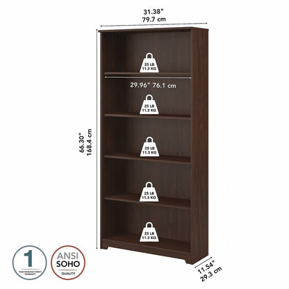 Bush Furniture  -  Cabot Tall 5 Shelf Bookcase in Modern Walnut  - WC31066 veiw 6
