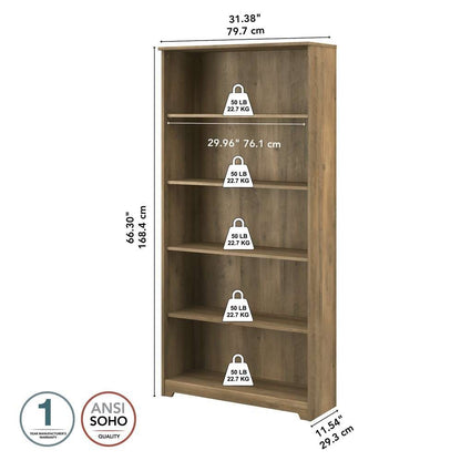 Bush Furniture  -  Cabot Tall 5 Shelf Bookcase in Reclaimed Pine  - WC31566 veiw 6
