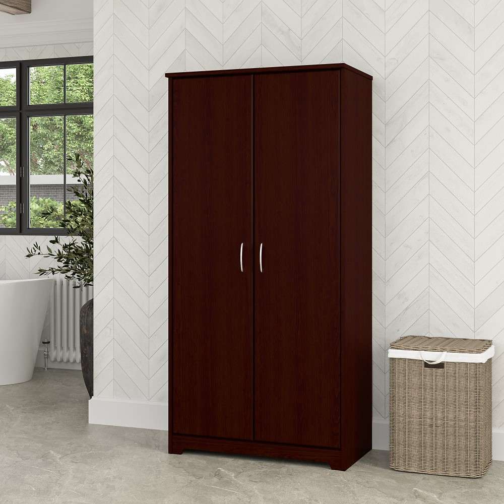 Bush Furniture - Cabot Tall Bathroom Storage Cabinet with Doors in Harvest Cherry - WC31499-Z1 veiw 2