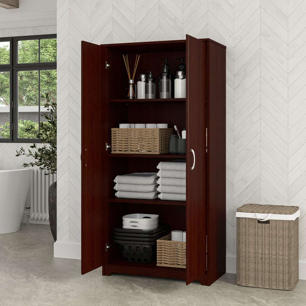 Bush Furniture - Cabot Tall Bathroom Storage Cabinet with Doors in Harvest Cherry - WC31499-Z1 veiw 7