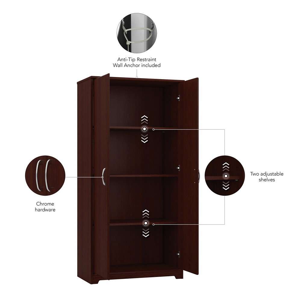 Bush Furniture - Cabot Tall Kitchen Pantry Cabinet with Doors in Harvest Cherry - WC31499-Z veiw 3