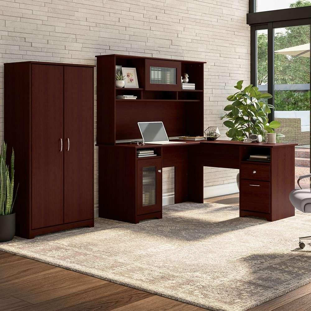 Bush Furniture - Cabot Tall Storage Cabinet with Doors in Harvest Cherry - WC31499 veiw 3