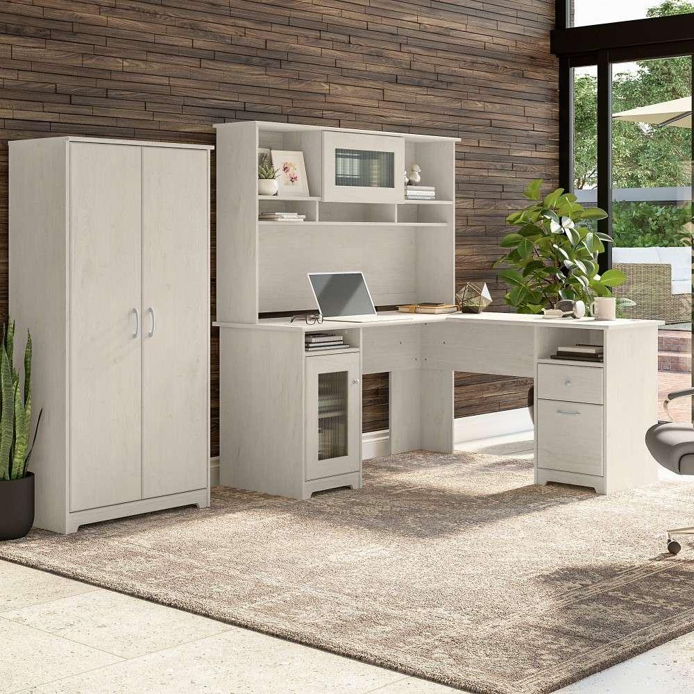 Bush Furniture - Cabot Tall Storage Cabinet with Doors in Linen White Oak - WC31199 veiw 3