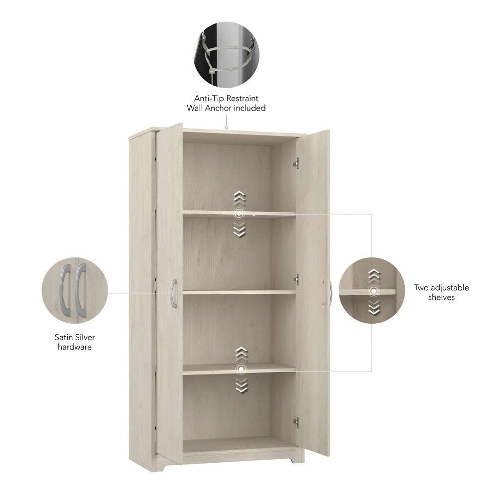 Bush Furniture - Cabot Tall Storage Cabinet with Doors in Linen White Oak - WC31199 veiw 4