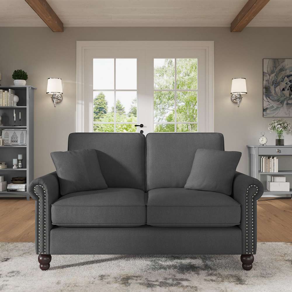 Bush Furniture - Coventry 61W Loveseat in Charcoal Gray Herringbone - CVJ61BCGH-03K veiw 2
