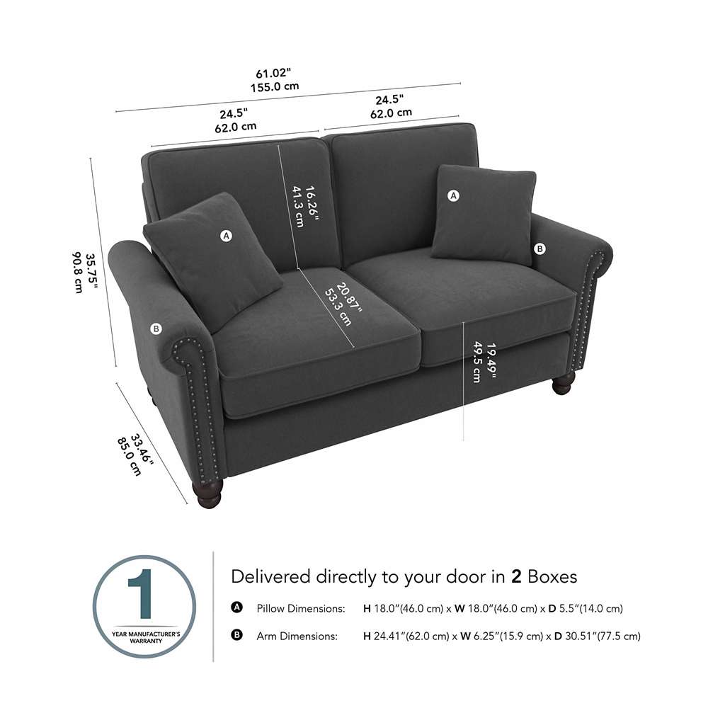 Bush Furniture - Coventry 61W Loveseat in Charcoal Gray Herringbone - CVJ61BCGH-03K veiw 5