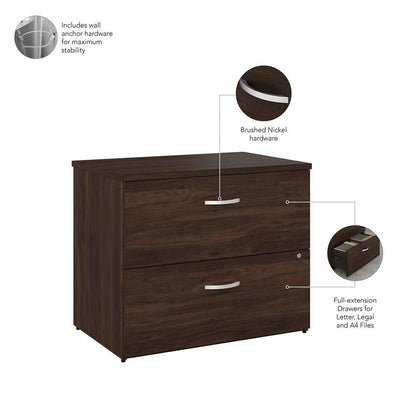 Bush Furniture - Hybrid 2 Drawer Lateral File Cabinet in Black Walnut - Assembled - HYF136BWSU-Z veiw 3