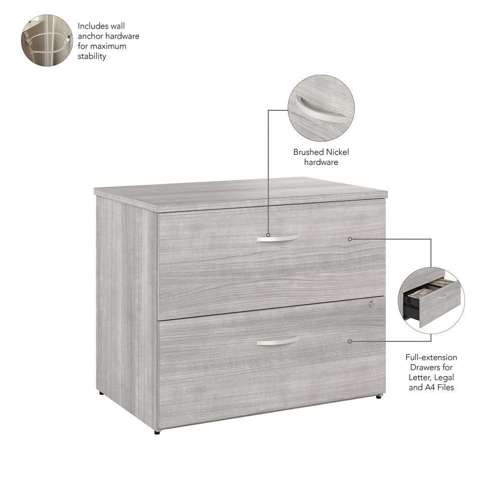 Bush Furniture - Hybrid 2 Drawer Lateral File Cabinet in Platinum Gray - Assembled - HYF136PGSU-Z veiw 3