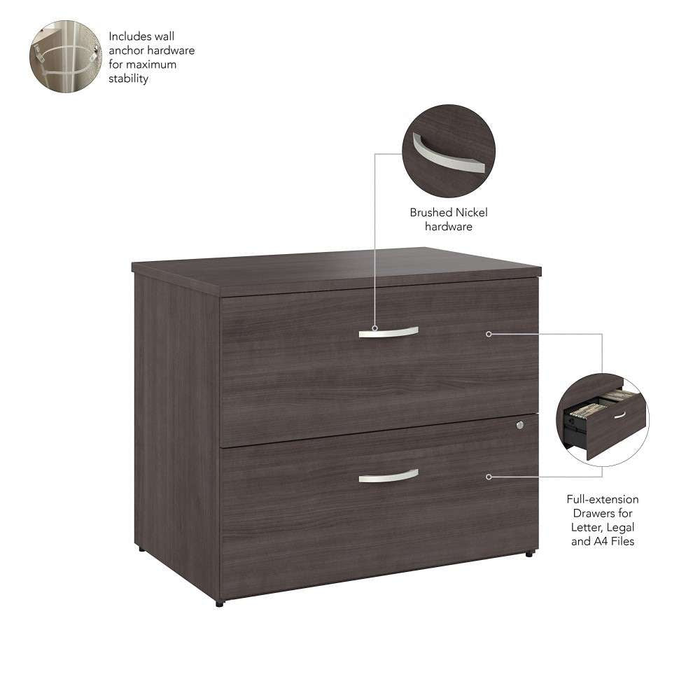 Bush Furniture - Hybrid 2 Drawer Lateral File Cabinet in Storm Gray - Assembled - HYF136SGSU-Z veiw 3