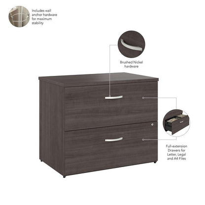Bush Furniture - Hybrid 2 Drawer Lateral File Cabinet in Storm Gray - Assembled - HYF136SGSU-Z veiw 3