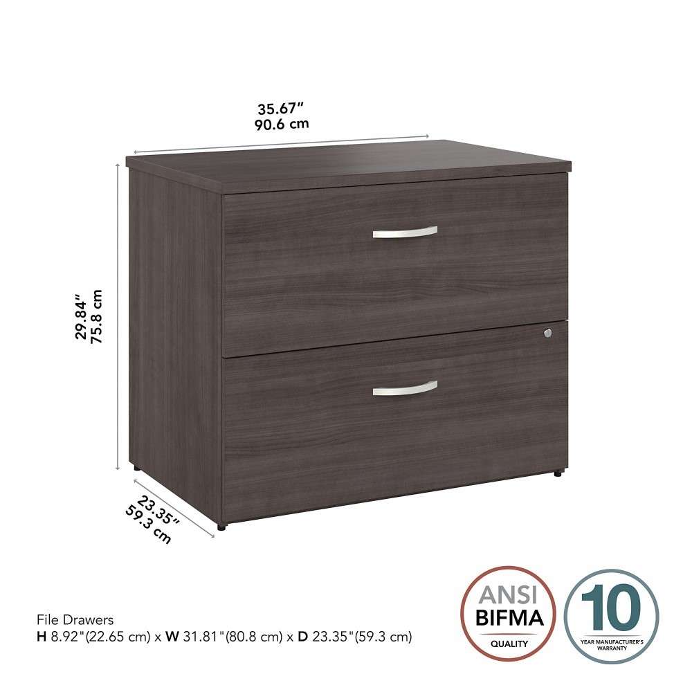 Bush Furniture - Hybrid 2 Drawer Lateral File Cabinet in Storm Gray - Assembled - HYF136SGSU-Z veiw 6