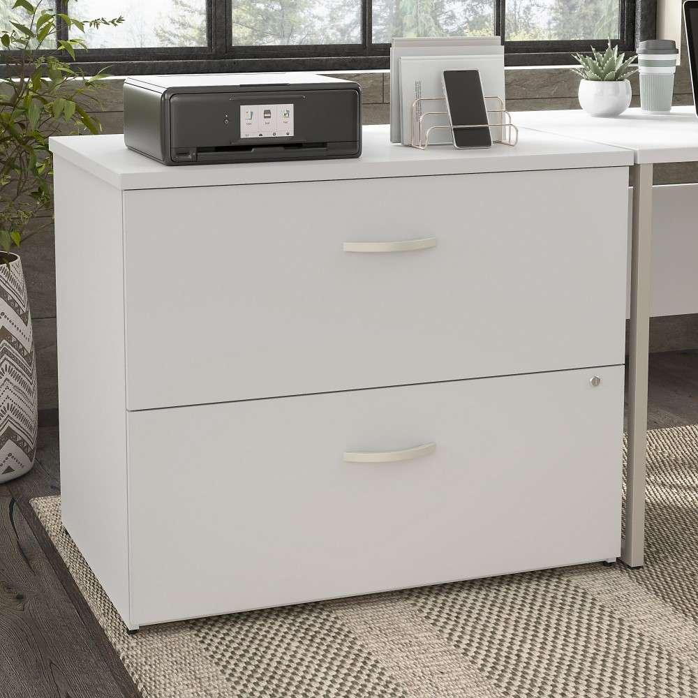 Bush Furniture - Hybrid 2 Drawer Lateral File Cabinet in White - Assembled - HYF136WHSU-Z veiw 1