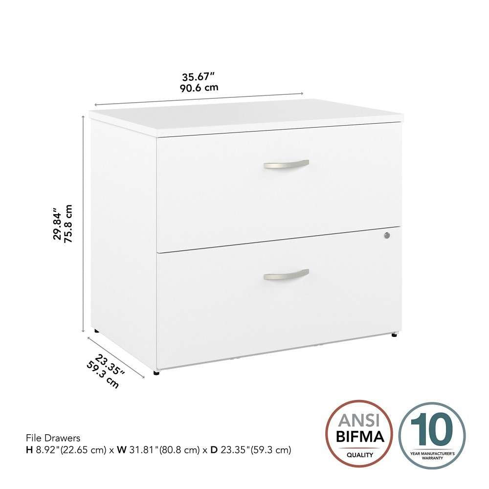 Bush Furniture - Hybrid 2 Drawer Lateral File Cabinet in White - Assembled - HYF136WHSU-Z veiw 6