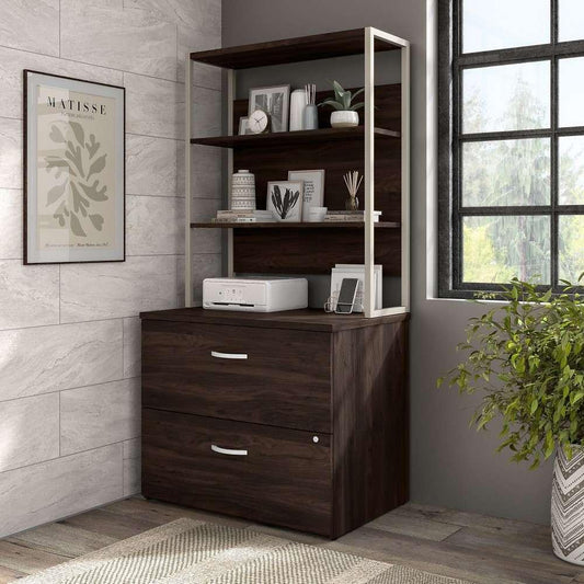 Bush Furniture - Hybrid 2 Drawer Lateral File Cabinet with Shelves in Black Walnut - HYB018BWSU veiw 1