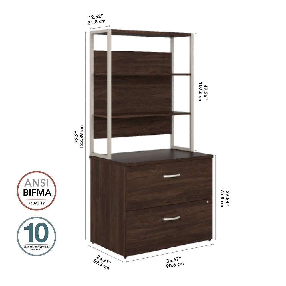 Bush Furniture - Hybrid 2 Drawer Lateral File Cabinet with Shelves in Black Walnut - HYB018BWSU veiw 6