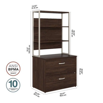 Bush Furniture - Hybrid 2 Drawer Lateral File Cabinet with Shelves in Black Walnut - HYB018BWSU veiw 6