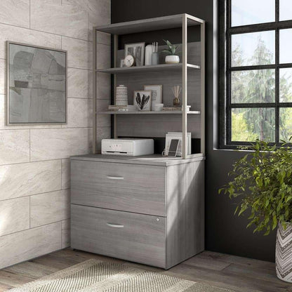 Bush Furniture - Hybrid 2 Drawer Lateral File Cabinet with Shelves in Platinum Gray - HYB018PGSU veiw 1