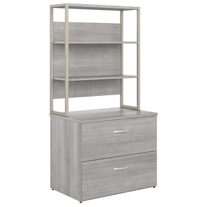 Bush Furniture - Hybrid 2 Drawer Lateral File Cabinet with Shelves in Platinum Gray - HYB018PGSU veiw 2