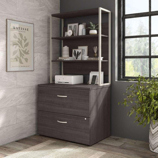 Bush Furniture - Hybrid 2 Drawer Lateral File Cabinet with Shelves in Storm Gray - HYB018SGSU veiw 1