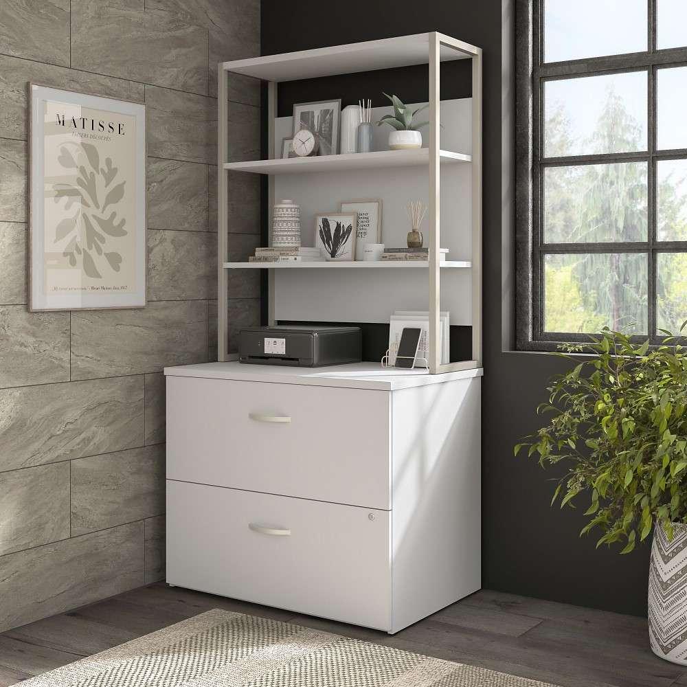 Bush Furniture - Hybrid 2 Drawer Lateral File Cabinet with Shelves in White - HYB018WHSU veiw 1