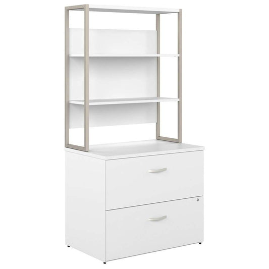 Bush Furniture - Hybrid 2 Drawer Lateral File Cabinet with Shelves in White - HYB018WHSU veiw 2
