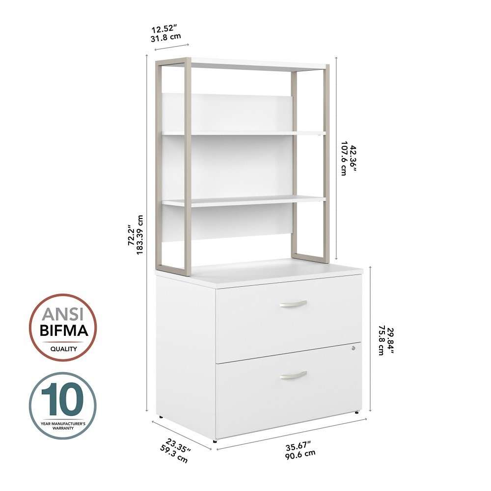 Bush Furniture - Hybrid 2 Drawer Lateral File Cabinet with Shelves in White - HYB018WHSU veiw 6