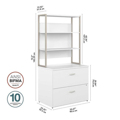 Bush Furniture - Hybrid 2 Drawer Lateral File Cabinet with Shelves in White - HYB018WHSU veiw 6