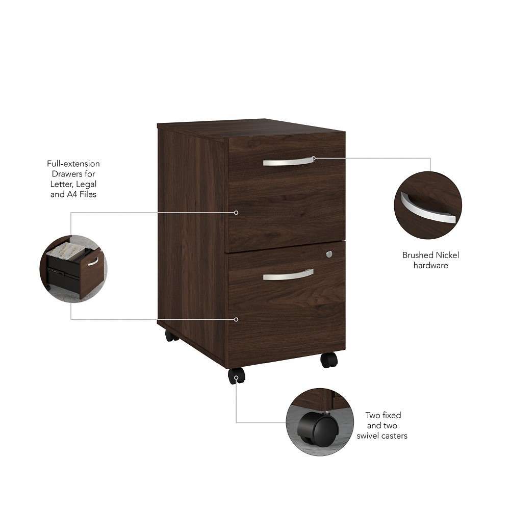 Bush Furniture - Hybrid 2 Drawer Mobile File Cabinet in Black Walnut - Assembled - HYF116BWSU-Z veiw 3